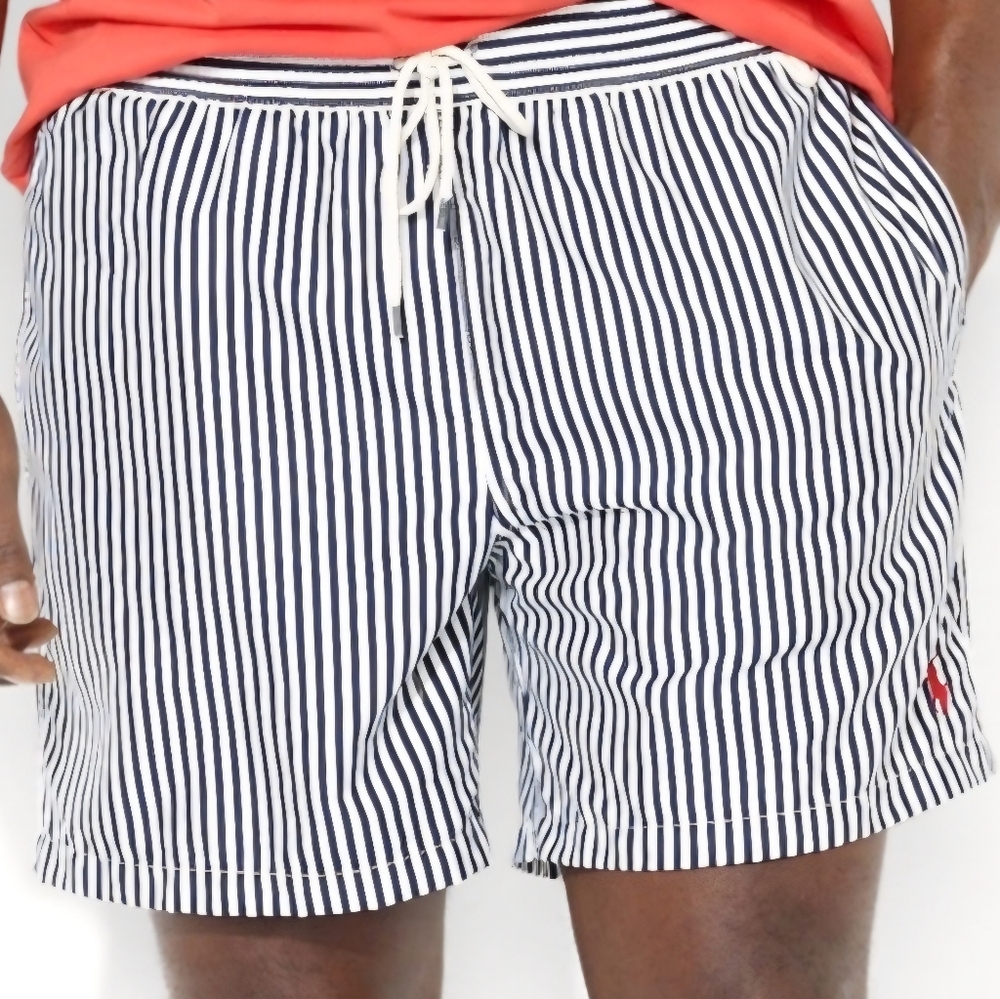 Polo by Ralph Lauren Navy & White Striped Swim Trunks